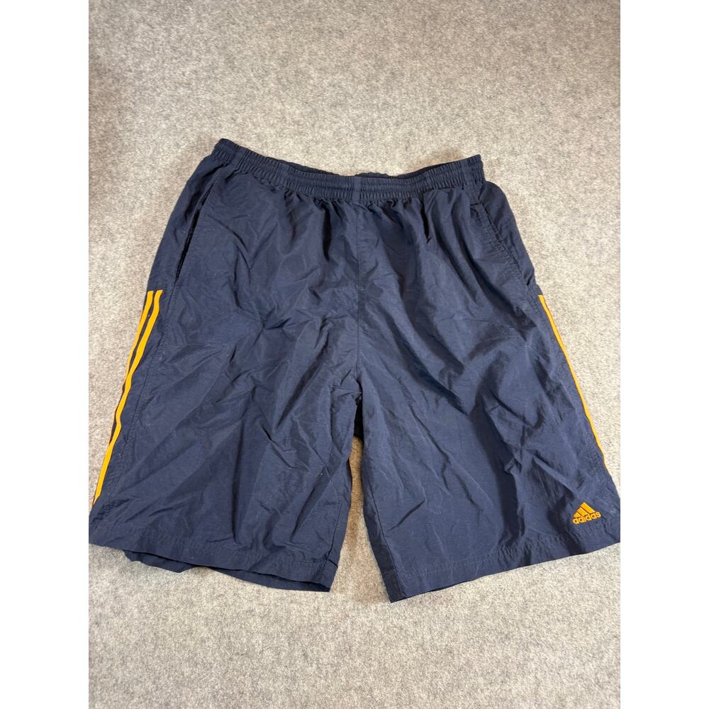 adidas Men's Navy Athletic Shorts with Yellow Accents